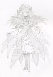 Rating: Safe Score: 0 Tags: 1girl boots dress flower frills full_body greyscale hairband image long_hair long_sleeves looking_at_viewer monochrome rose simple_background solo standing suigintou traditional_media very_long_hair white_background wings User: admin