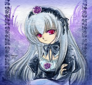 Rating: Safe Score: 0 Tags: 1girl dress expressionless flower frills hairband image long_hair long_sleeves looking_at_viewer rose silver_hair solo suigintou upper_body wings User: admin