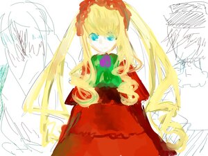 Rating: Safe Score: 0 Tags: 1girl blonde_hair blue_eyes bow dress flower image long_hair long_sleeves looking_at_viewer red_dress rose shinku solo twintails very_long_hair white_background User: admin