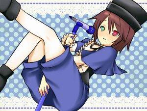 Rating: Safe Score: 0 Tags: 1boy blush brown_hair capelet frills green_eyes halftone halftone_background hat heterochromia holding image long_sleeves polka_dot polka_dot_background red_eyes short_hair shorts solo souseiseki top_hat User: admin
