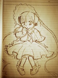 Rating: Safe Score: 0 Tags: 1girl blush dress full_body hat image long_sleeves looking_at_viewer monochrome shinku solo standing tears traditional_media User: admin