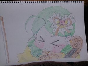 Rating: Safe Score: 0 Tags: 1girl auto_tagged blush closed_eyes flower green_hair hair_ornament image kanaria marker_(medium) no_humans photo simple_background solo sweat traditional_media User: admin