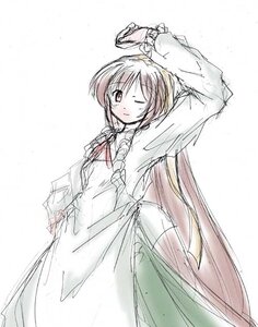Rating: Safe Score: 0 Tags: 1girl auto_tagged blush brown_eyes brown_hair dress holding holding_clothes image long_sleeves looking_at_viewer one_eye_closed short_hair simple_background sketch solo standing suiseiseki white_background User: admin