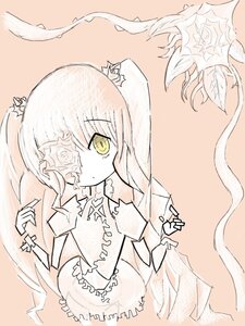 Rating: Safe Score: 0 Tags: 1girl auto_tagged bangs dress eyepatch flower hair_ornament image kirakishou long_hair long_sleeves looking_at_viewer monochrome solo very_long_hair yellow_eyes User: admin
