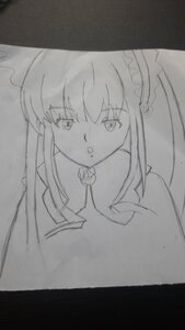 Rating: Safe Score: 0 Tags: 1girl :o bangs eyebrows_visible_through_hair greyscale image long_hair looking_at_viewer maid_headdress monochrome open_mouth shinku simple_background solo traditional_media upper_body white_background User: admin