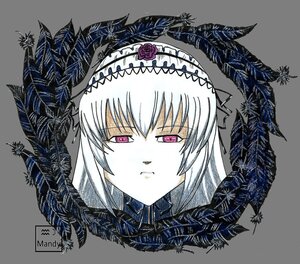 Rating: Safe Score: 0 Tags: 1girl black_background closed_mouth eyebrows_visible_through_hair flower hairband image looking_at_viewer rose silver_hair solo suigintou User: admin