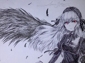 Rating: Safe Score: 0 Tags: 1girl bird black_dress black_feathers closed_mouth dove dress eyebrows_visible_through_hair feathers flower gothic_lolita hairband image lolita_hairband long_hair long_sleeves looking_at_viewer red_eyes rose seagull solo suigintou traditional_media very_long_hair wings User: admin