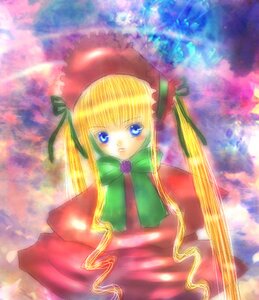 Rating: Safe Score: 0 Tags: 1girl blonde_hair blue_eyes bonnet bow bowtie dress flower green_bow green_neckwear image long_hair long_sleeves looking_at_viewer pink_rose red_dress rose shinku sidelocks solo twintails very_long_hair User: admin