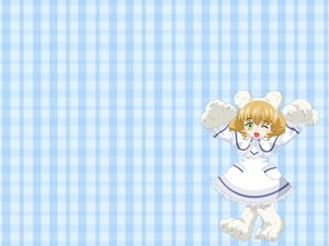 Rating: Safe Score: 0 Tags: 1girl animal_ears blonde_hair checkered checkered_background dress frills full_body gloves green_eyes hinaichigo image one_eye_closed open_mouth paw_gloves paws plaid plaid_background plaid_dress smile solo User: admin