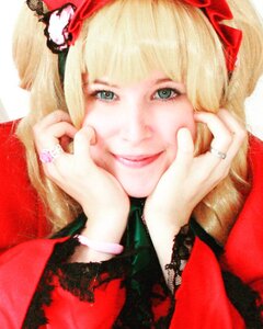 Rating: Safe Score: 0 Tags: 1girl blonde_hair bow hair_bow hands jewelry lips portrait ring shinku smile solo User: admin