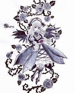 Rating: Safe Score: 0 Tags: 1girl dress feathers flower frills hairband image long_hair long_sleeves purple_flower purple_rose red_eyes rose solo suigintou wings User: admin