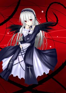 Rating: Safe Score: 0 Tags: 1girl black_dress black_ribbon black_wings cross-laced_clothes detached_collar dress flower frills hairband image juliet_sleeves long_hair long_sleeves looking_at_viewer puffy_sleeves red_eyes ribbon rose silver_hair solo suigintou wings User: admin