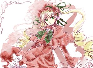 Rating: Safe Score: 0 Tags: 1girl blonde_hair bow bowtie capelet dress drill_hair flower frills green_bow green_eyes image long_hair long_sleeves looking_at_viewer pink_bow ribbon rose shinku solo twin_drills twintails very_long_hair User: admin