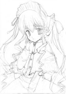 Rating: Safe Score: 0 Tags: 1girl blush dress hair_ribbon image long_hair long_sleeves looking_at_viewer monochrome ribbon shinku simple_background sketch solo twintails very_long_hair white_background User: admin