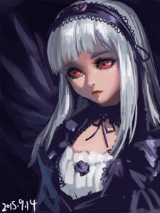 Rating: Safe Score: 0 Tags: 1girl bangs detached_collar dress frills gothic_lolita hairband image lolita_fashion lolita_hairband long_hair long_sleeves looking_at_viewer red_eyes silver_hair simple_background solo suigintou upper_body wings User: admin