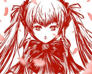 Rating: Safe Score: 0 Tags: 1girl bangs closed_mouth eyebrows_visible_through_hair flower hair_ribbon image long_hair looking_at_viewer monochrome petals red_theme ribbon rose rose_petals shinku solo twintails upper_body User: admin