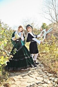 Rating: Safe Score: 0 Tags: 2girls black_dress blonde_hair closed_eyes dress flower long_sleeves multiple_cosplay multiple_girls outdoors standing tagme tree User: admin