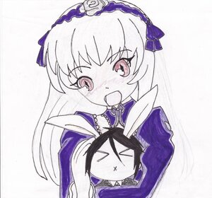 Rating: Safe Score: 0 Tags: 1girl >_< blush bow chibi dress eyebrows_visible_through_hair frills hairband image long_hair long_sleeves looking_at_viewer open_mouth smile solo suigintou traditional_media wings User: admin