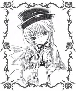 Rating: Safe Score: 0 Tags: 1girl blush eyebrows_visible_through_hair flower greyscale hat image long_sleeves looking_at_viewer monochrome rose short_hair solo souseiseki upper_body User: admin