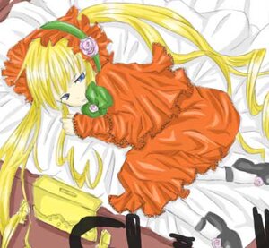 Rating: Safe Score: 0 Tags: 1girl bed bed_sheet blonde_hair blue_eyes bonnet bow bowtie dress flower image long_hair long_sleeves lying on_bed on_side red_dress rose shinku solo twintails very_long_hair User: admin