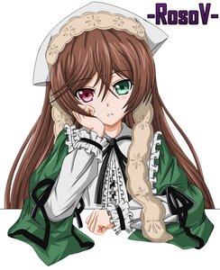 Rating: Safe Score: 0 Tags: 1girl black_ribbon brown_hair character_name dress frills green_dress green_eyes hat heterochromia image long_hair long_sleeves looking_at_viewer red_eyes ribbon simple_background solo suiseiseki twintails upper_body very_long_hair white_background User: admin