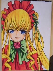 Rating: Safe Score: 0 Tags: 1girl bangs blonde_hair blue_eyes bonnet bow bowtie closed_mouth dress drill_hair flower green_bow green_neckwear image long_hair long_sleeves looking_at_viewer marker_(medium) photo rose shikishi shinku sidelocks simple_background solo traditional_media twin_drills twintails upper_body white_background User: admin