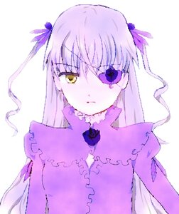 Rating: Safe Score: 0 Tags: 1girl barasuishou blush closed_mouth detached_collar dress flower hair_ornament image long_hair long_sleeves purple_dress ribbon rose solo striped striped_background upper_body vertical_stripes yellow_eyes User: admin