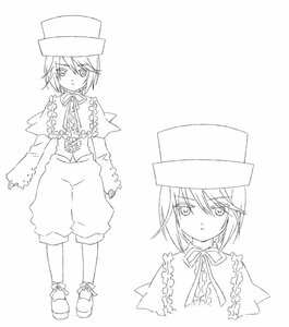 Rating: Safe Score: 0 Tags: capelet expressionless frills full_body hair_between_eyes hat hat_bow image lineart long_sleeves looking_at_viewer monochrome neck_ribbon ribbon shorts solo souseiseki standing striped top_hat vertical_stripes User: admin