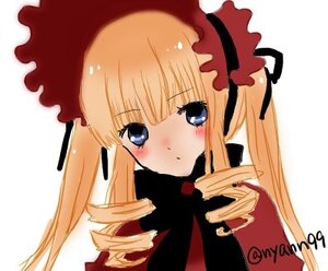 Rating: Safe Score: 0 Tags: 1girl blonde_hair blue_eyes blush bow drill_hair image long_hair long_sleeves looking_at_viewer shinku simple_background solo twin_drills twintails upper_body white_background User: admin