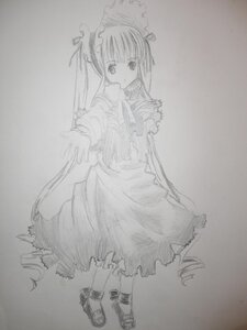 Rating: Safe Score: 0 Tags: 1girl dress frills full_body greyscale image long_hair long_sleeves looking_at_viewer monochrome photo shinku sketch solo standing traditional_media twintails User: admin