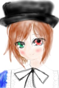 Rating: Safe Score: 0 Tags: 1girl black_headwear blurry blurry_background blurry_foreground blush closed_mouth depth_of_field frills green_eyes hat heterochromia image looking_at_viewer motion_blur red_eyes ribbon short_hair simple_background smile solo souseiseki white_background User: admin