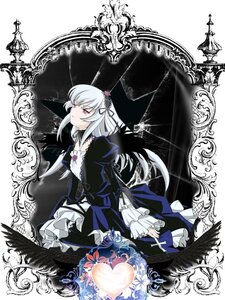 Rating: Safe Score: 0 Tags: 1girl black_wings dress flower frills hairband image long_hair long_sleeves pink_eyes rose silver_hair solo suigintou wings User: admin