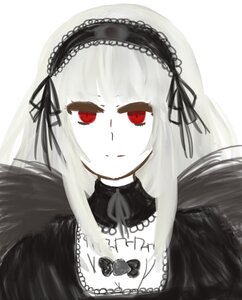 Rating: Safe Score: 0 Tags: 1girl bangs black_dress choker closed_mouth detached_collar dress hairband image long_hair looking_at_viewer red_eyes simple_background solo suigintou white_background User: admin