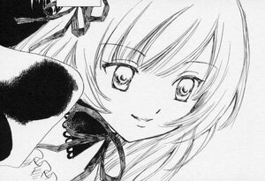 Rating: Safe Score: 0 Tags: 1girl eyebrows_visible_through_hair greyscale hair_ornament image looking_at_viewer monochrome ribbon smile solo suiseiseki traditional_media User: admin