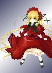 Rating: Safe Score: 0 Tags: 1girl black_footwear blonde_hair bonnet bow bowtie dress drill_hair full_body gradient gradient_background grey_background image long_hair long_sleeves looking_at_viewer shinku shoes solo standing twintails white_legwear User: admin