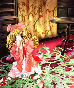Rating: Safe Score: 0 Tags: 1girl artist_request blonde_hair bow dress drill_hair flower frills grass green_eyes hair_bow hina_ichigo hinaichigo image indoors long_hair long_sleeves looking_at_viewer pink_bow pink_dress plant rozen_maiden sitting solo vines wavy_hair User: admin