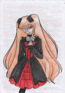 Rating: Safe Score: 0 Tags: 1girl bangs black_dress black_legwear dress eyepatch gothic gothic_lolita image kirakishou lolita_fashion long_hair long_sleeves pantyhose pink_hair smile solo standing traditional_media very_long_hair yellow_eyes User: admin