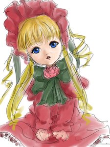 Rating: Safe Score: 0 Tags: 1girl auto_tagged blonde_hair blue_eyes bonnet bow bowtie dress flower green_bow green_neckwear image long_hair long_sleeves looking_at_viewer red_dress rose shinku simple_background solo white_background User: admin