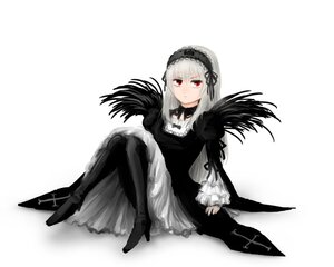 Rating: Safe Score: 0 Tags: 1girl black_dress black_wings boots dress frills full_body hairband image long_hair long_sleeves looking_at_viewer red_eyes silver_hair simple_background sitting solo suigintou white_background wings User: admin