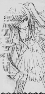 Rating: Safe Score: 0 Tags: 1girl boots dress frills hair_ornament image kirakishou long_hair long_sleeves looking_at_viewer monochrome sketch solo very_long_hair User: admin