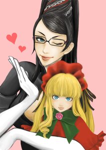 Rating: Safe Score: 0 Tags: 2girls blonde_hair blue_eyes elbow_gloves glasses gloves heart image lips long_hair multiple_girls one_eye_closed shinku solo twintails User: admin