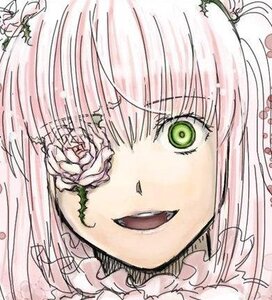 Rating: Safe Score: 0 Tags: 1girl :d eyebrows_visible_through_hair green_eyes image kirakishou open_mouth pink_hair portrait simple_background smile solo User: admin