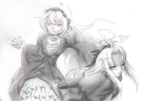 Rating: Safe Score: 0 Tags: 2girls dress flower frills hairband image long_hair long_sleeves looking_at_viewer monochrome multiple_girls rose solo suigintou wings User: admin