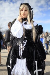 Rating: Safe Score: 0 Tags: 1girl 3d black_dress blonde_hair blurry blurry_background blurry_foreground day depth_of_field dress gothic_lolita lips long_hair long_sleeves outdoors photo realistic sky solo solo_focus standing suigintou User: admin