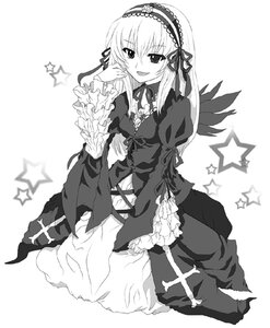 Rating: Safe Score: 0 Tags: 1girl cross dress frills greyscale hairband image long_hair long_sleeves looking_at_viewer monochrome open_mouth ribbon sitting solo star_(symbol) starry_background striped suigintou User: admin