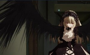 Rating: Safe Score: 0 Tags: 1girl black_dress black_ribbon black_wings dress frills hairband image lolita_hairband long_hair long_sleeves looking_at_viewer red_eyes ribbon solo suigintou wings User: admin