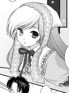 Rating: Safe Score: 0 Tags: 1boy 1girl dress frills greyscale image long_hair long_sleeves looking_at_viewer monochrome ribbon solo suiseiseki User: admin