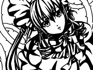 Rating: Safe Score: 0 Tags: 1girl animal_ears bow cat_ears dress greyscale image looking_at_viewer monochrome shinku simple_background solo wings User: admin