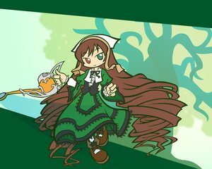 Rating: Safe Score: 0 Tags: 1girl auto_tagged brown_hair dress frills full_body green_background green_dress green_eyes hairband heterochromia image letterboxed long_hair long_sleeves looking_at_viewer parody red_eyes solo standing suiseiseki very_long_hair watering_can User: admin