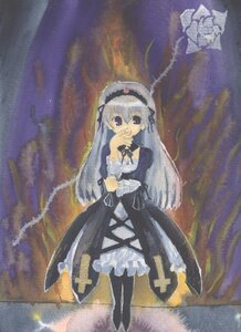 Rating: Safe Score: 0 Tags: 1girl black_dress black_ribbon dress flower frills hairband image long_hair long_sleeves looking_at_viewer ribbon silver_hair solo standing suigintou traditional_media very_long_hair wings User: admin